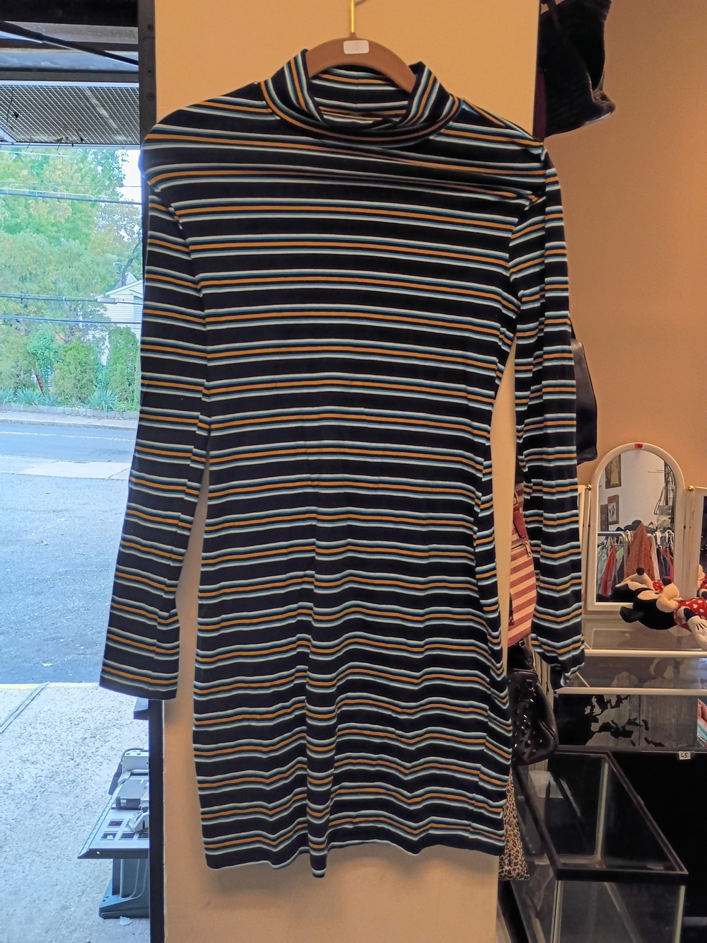 Wild Fable Striped Long-Sleeve Turtleneck Dress - Black/Blue